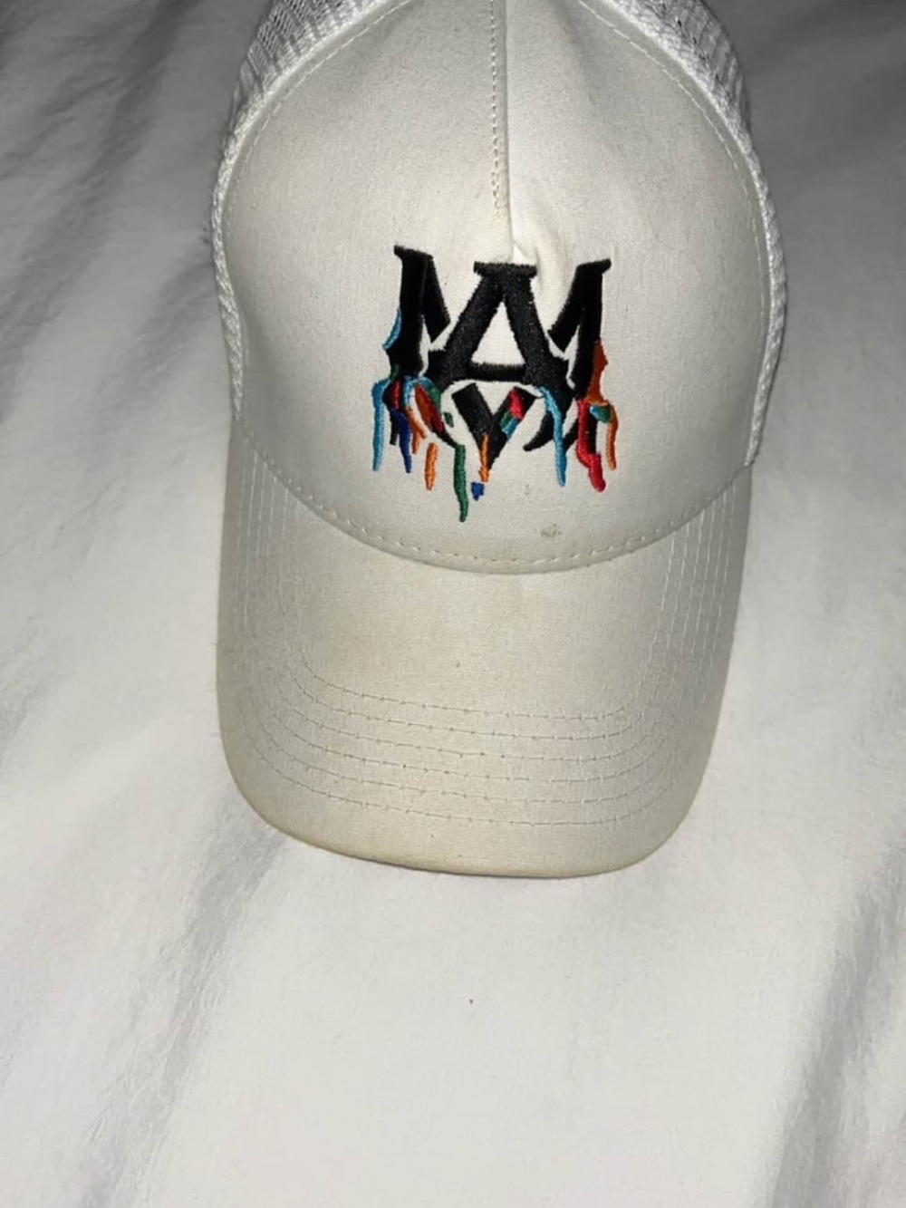 AMIRI White Baseball Cap with Multicolor Drip Logo